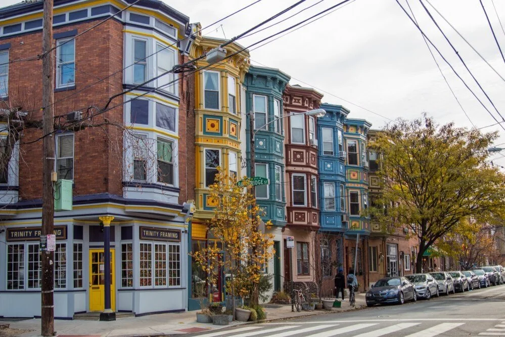 colorful Victorian-style Rowhomes, Queen Village, Philadelphia