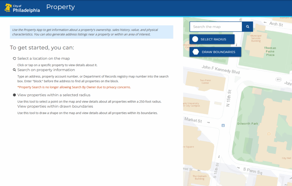 Screenshot of the Philadelphia government website page about property taxes